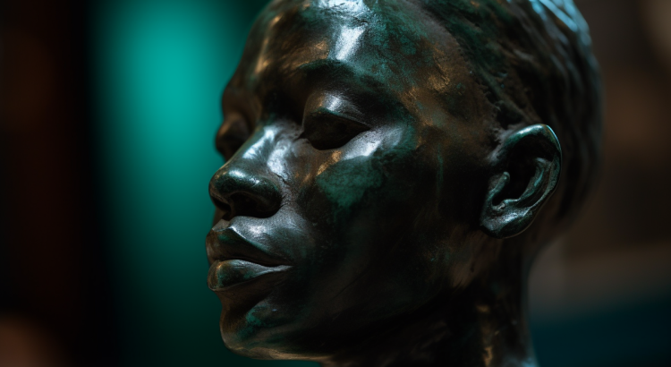 Midjourney AI metal sculpture woman head portrait patina aa good