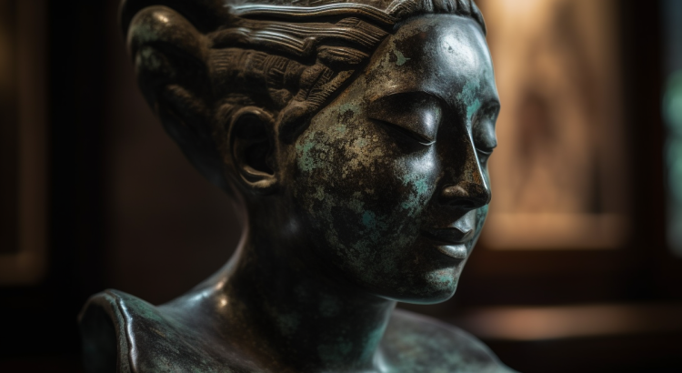 Midjourney AI metal sculpture woman head portrait patina aaaa good