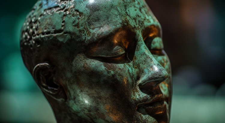 Midjourney AI metal sculpture woman head portrait patina aa good