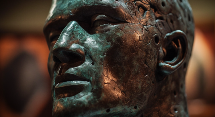 Midjourney AI metal sculpture man head portrait ok