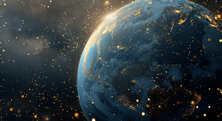 Midjourney AI illustration earth planet stars golden blue ok