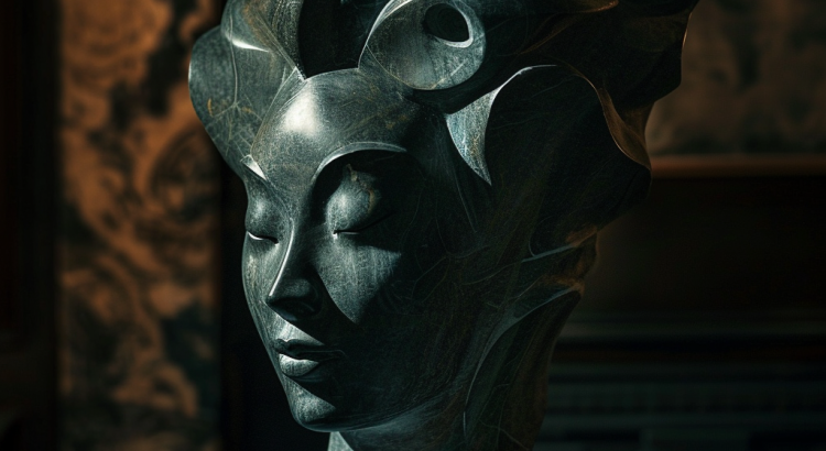 Midjourney AI metal sculpture woman hair art deco patina aa good