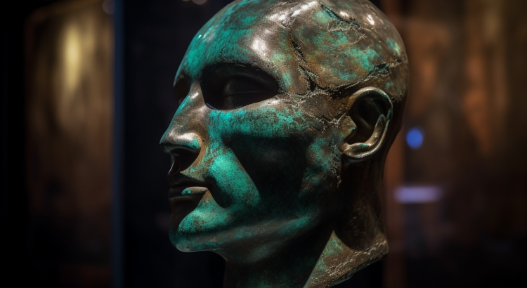 Midjourney AI sculpture head portrait man patina aaa good