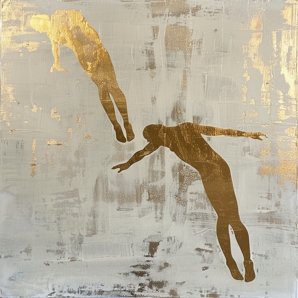two floating people, gold leaf