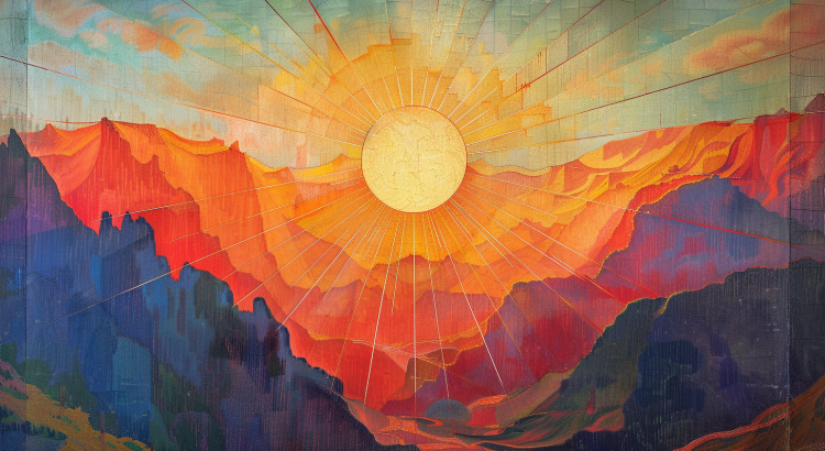Midjourney AI painting sun mountains Roerich