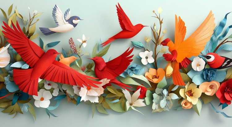 Midjourney AI illustration birds paper cutout art decolage