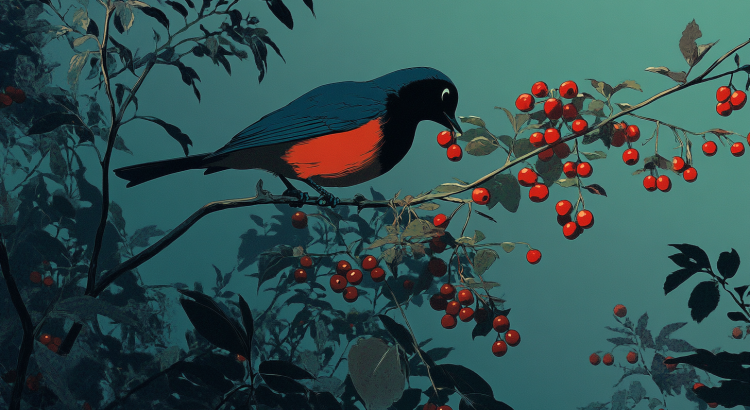 Midjourney AI illustration bird berries