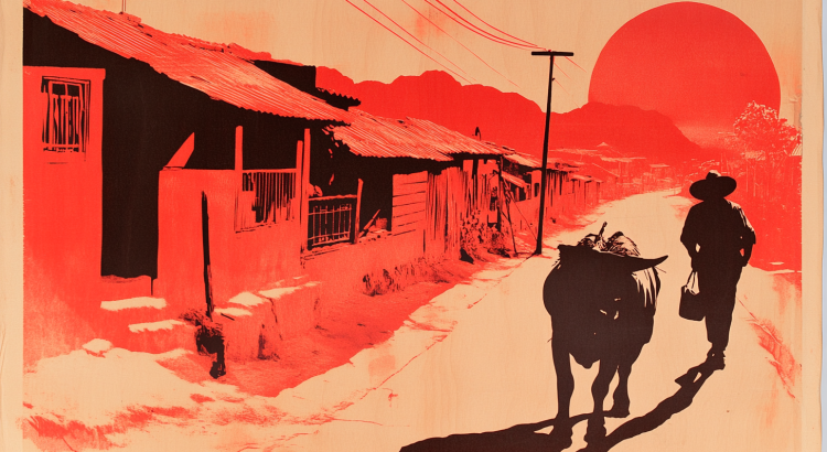 Midjourney AI illustration Latin America farmer cow village