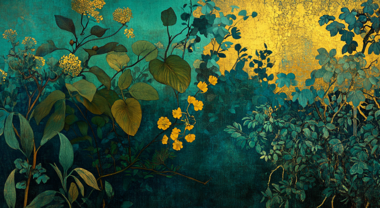 Midjourney AI painting illustration plants leaves gold green aaa good