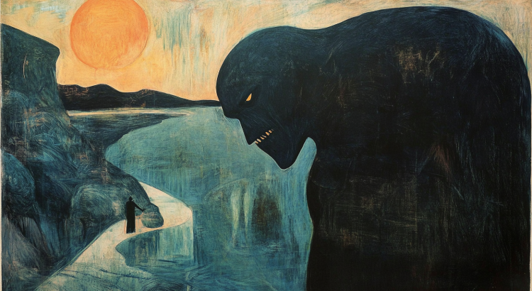 Midjourney AI painting nightmare dark figure giant