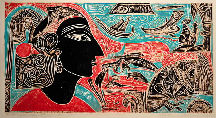 Midjourney AI illustration woodblock print woodcut ok